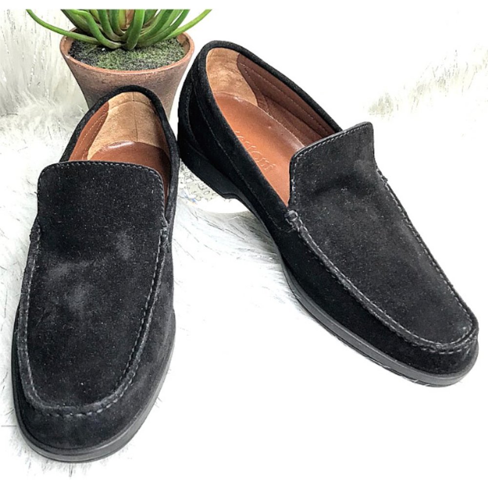 A. Testoni Black Suede Leather Slip On Loafer 9